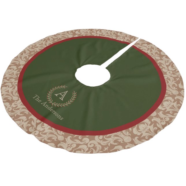 Rustic Cabin Damask Monogram Family Namn Julgransmatta Borstad Polyester (Vinklad)