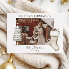 Rustic Cabin Första julparfoto Julkort