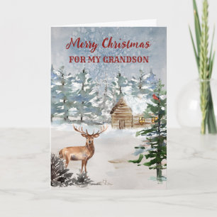 Rustic Cabin i Skogen Grandson God jul Kort