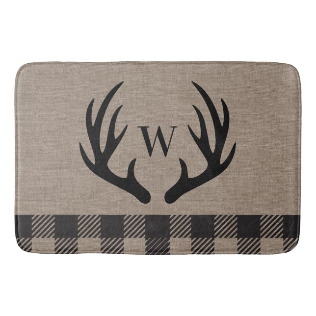 Rustic Cabin Lodge Antlers Monogrammed Bath Mat Badrumsmatta (Framsidan)