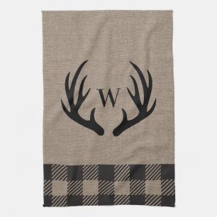 Rustic Cabin Lodge Antlers Monogrammed Hand Towel Kökshandduk