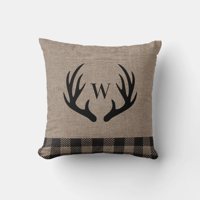 Rustic Cabin Lodge Antlers Monogrammed Kudde (Framsida)