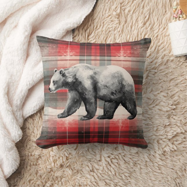 Rustic Cabin Lodge Bear på Red Play Kudde (Filt)