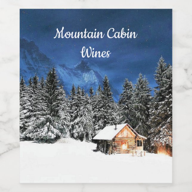 Rustic Cabin Mountain View Vinflaska Etikett (Singel etikett)