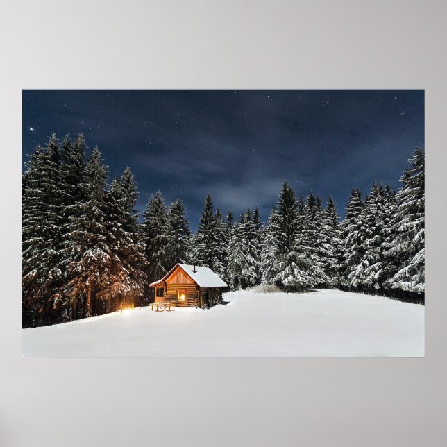 Rustic Cabin Snö Winter Poster (Framsidan)