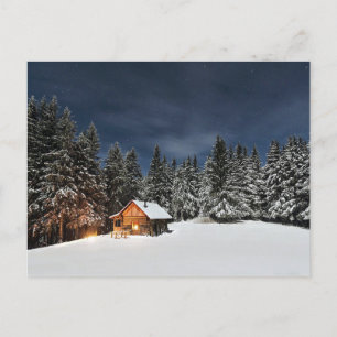Rustic Cabin Snö Winter Vykort