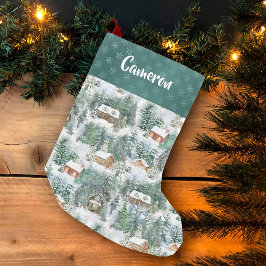 Rustic Cabin Woodland Land Liten Julstrumpa