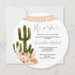 Rustic Cactus Blommigt Gender Reveal Inbjudningar