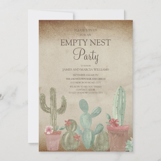 Rustic Cactus Empty Nest Party Inbjudningar (Framsida)