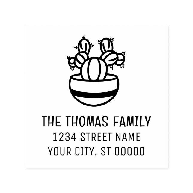 Rustic Cactus Plant i Pot #3 Namn Adress Självfärgande Stämpel (Design)