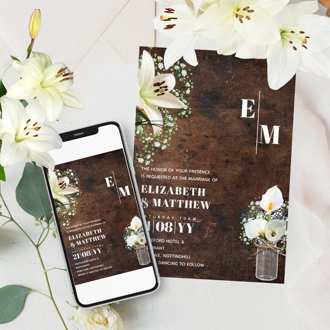Rustic Calla Lily Woodland Printing eller Digital Inbjudningar (Skapare uppladdad)
