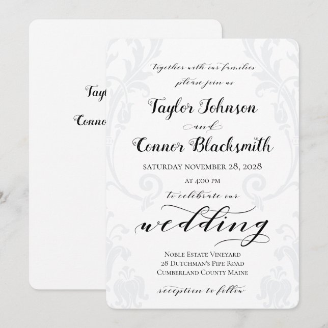 Rustic Calligraphy Acanthus Damask Wedding Inbjudningar (Fram/baksida)