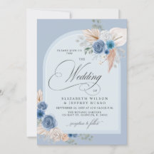 Rustic Calligraphy Boho Dusty Blue Pampas Bröllop