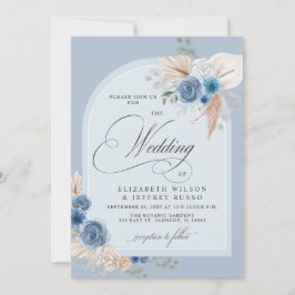Rustic Calligraphy Boho Dusty Blue Pampas Bröllop Inbjudningar