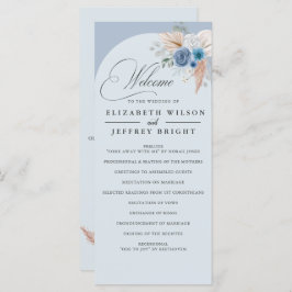 Rustic Calligraphy Boho Dusty Blue Pampas Bröllop Program