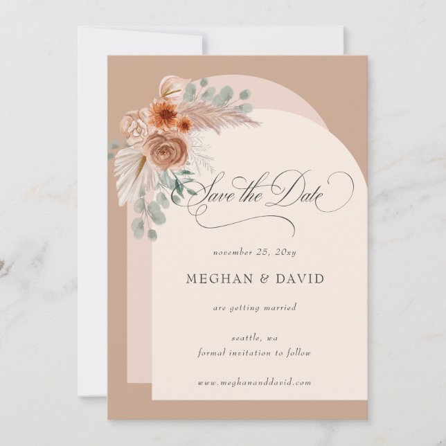 Rustic Calligraphy Boho Terracotta Pampas Spara Datumet (Framsida)