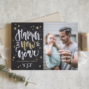 Rustic Calligraphy Chalkboard Photo Gott nytt år Julkort