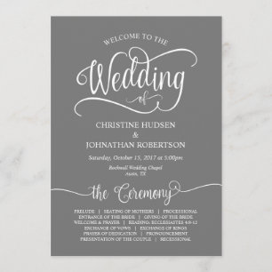 Rustic Calligraphy, Grått font, Bröllop Ceremony Program