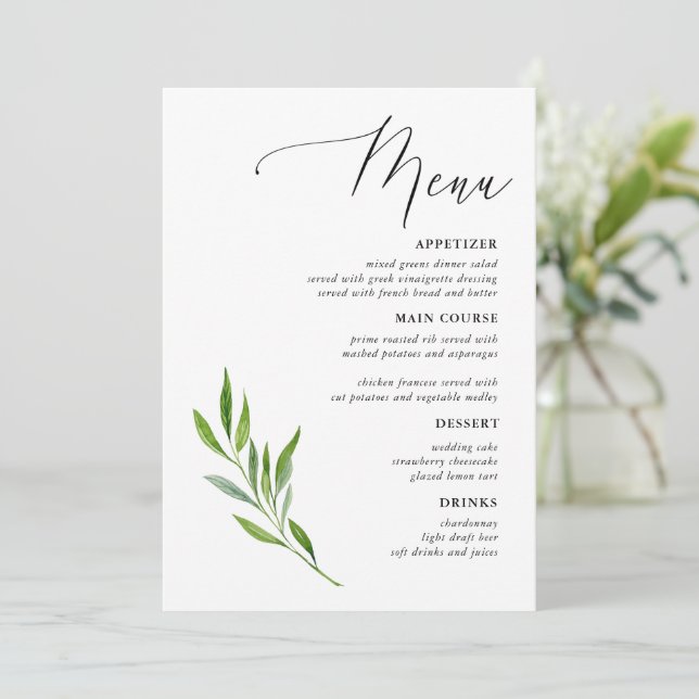 Rustic Calligraphy Greenery Bröllop Menus Meny (Stående Fram)