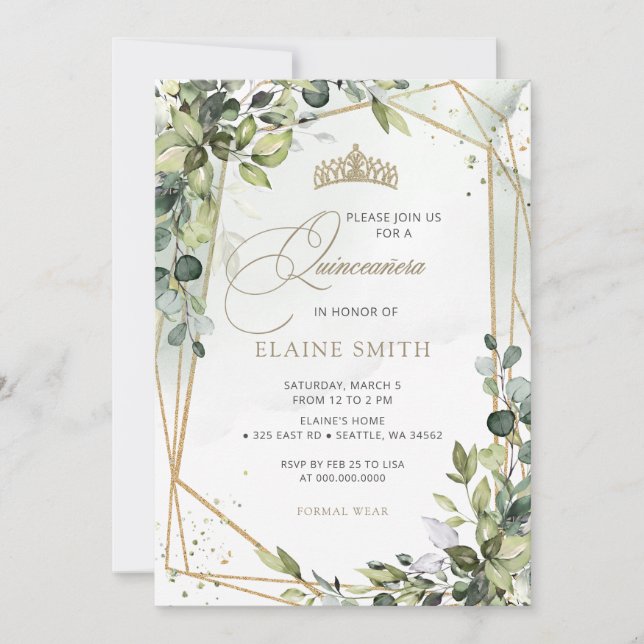 Rustic Calligraphy Greenery Eucalyptus Quinceanera Inbjudningar (Framsida)