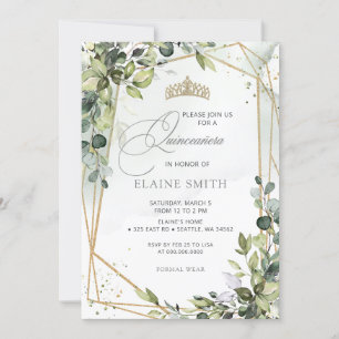 Rustic Calligraphy Greenery Eucalyptus Quinceanera Inbjudningar