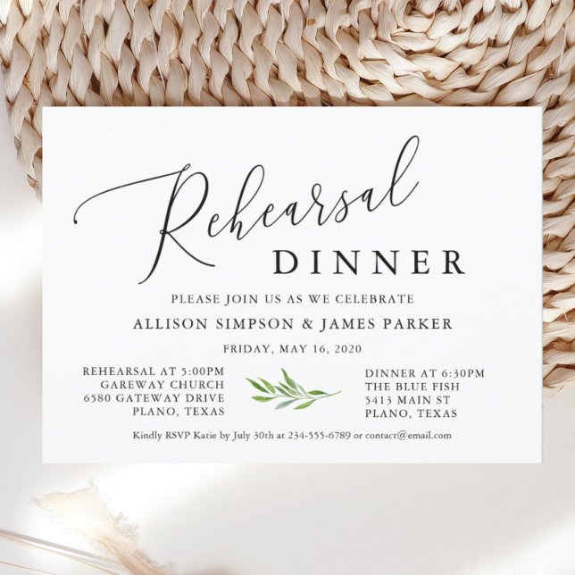 Rustic Calligraphy Greenery Rehearsal Dinner Inbjudningar (Skapare uppladdad)