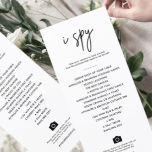 Rustic Calligraphy i Spy Bröllop Hashtag Game Meny