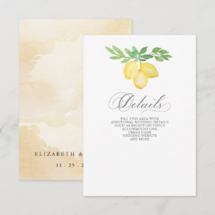 Rustic Calligraphy Lemon Citrus Summer Bröllop Tilläggskort