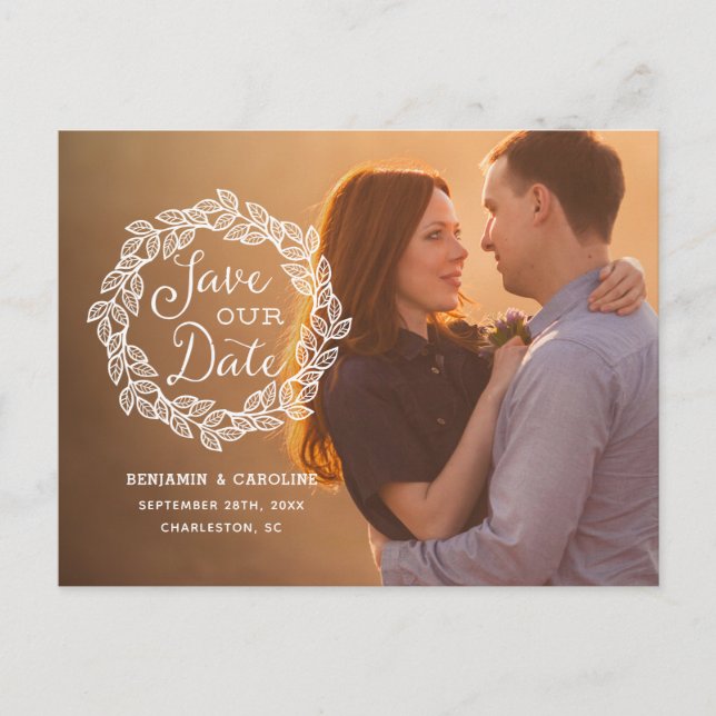 Rustic Calligraphy Photo Save Date Meddelande Vykort (Framsida)