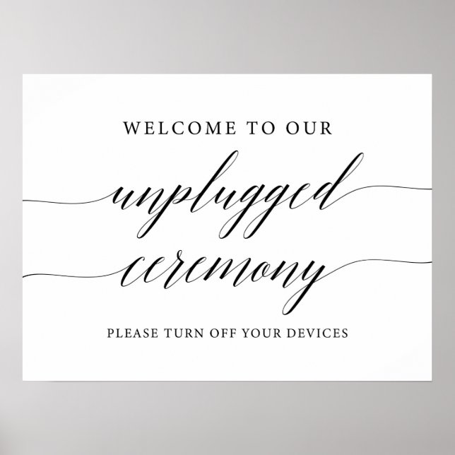 Rustic Calligraphy Unplugged Ceremony Bröllop Sign Poster (Framsidan)
