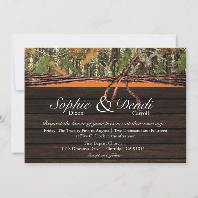 Rustic Camo Wood Wedding bjudande Inbjudningar (Framsida)