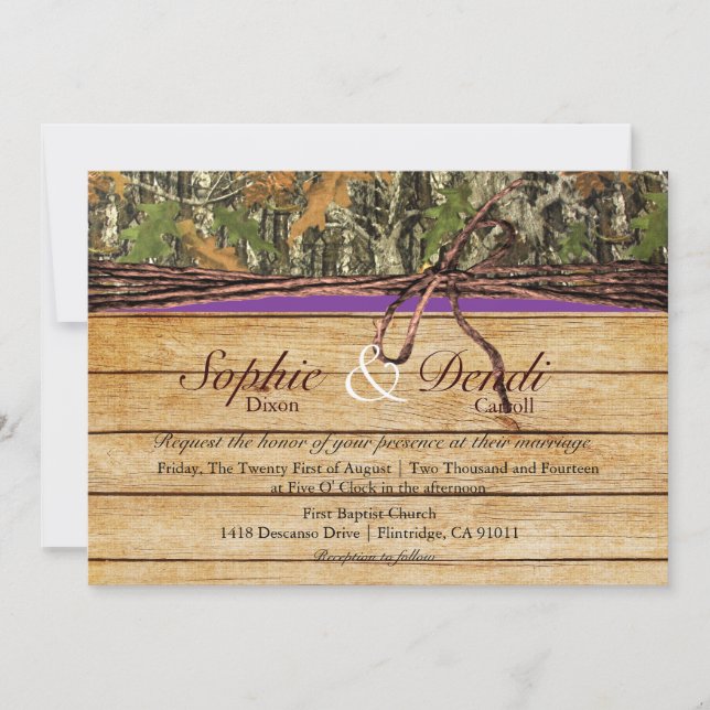Rustic Camo Wood Wedding bjudande Inbjudningar (Framsida)