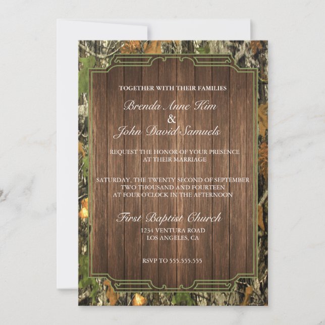 Rustic Camo Wood Wedding bjudande Inbjudningar (Framsida)