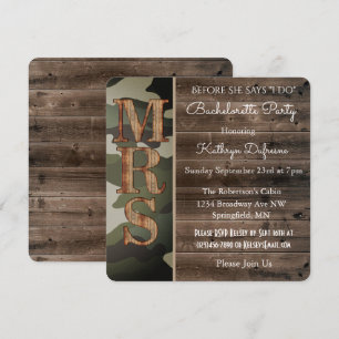 Rustic Camouflage Bachelorette-partiets inbjudan