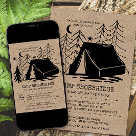 Rustic Camp Out Doodle Art Camping Birthday Inbjudningar