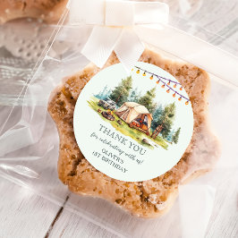Rustic Camping Födelsedagsfest Runt Klistermärke