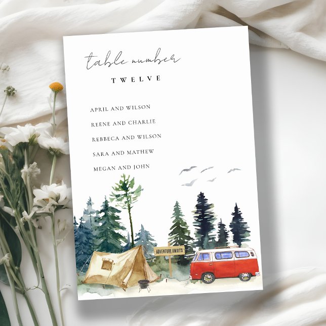 Rustic Camping Forest Bröllop-havsschemat i Gräs Bordsnummer (Skapare uppladdad)