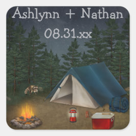 Rustic Camping "Glamping" Wedding Favor Sticker Fyrkantigt Klistermärke