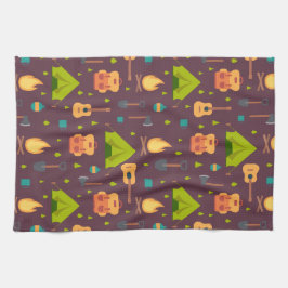 Rustic Camping Mönster Tält och Guitars Kökshandduk