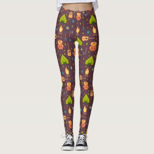 Rustic Camping Mönster Tält och Guitars Leggings
