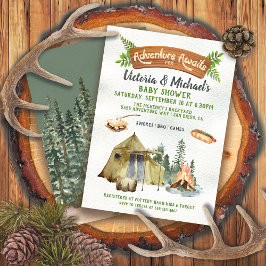 Rustic Camping Tält Äventyr Baby Shower Inbjudningar