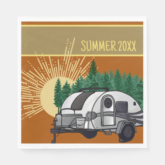 Rustic Camping Travel Trailer Picnic Napkins Pappersservett (Framsidan)