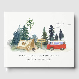 Rustic Camping Watercolor Gräs Forest Bröllop Gästböcker