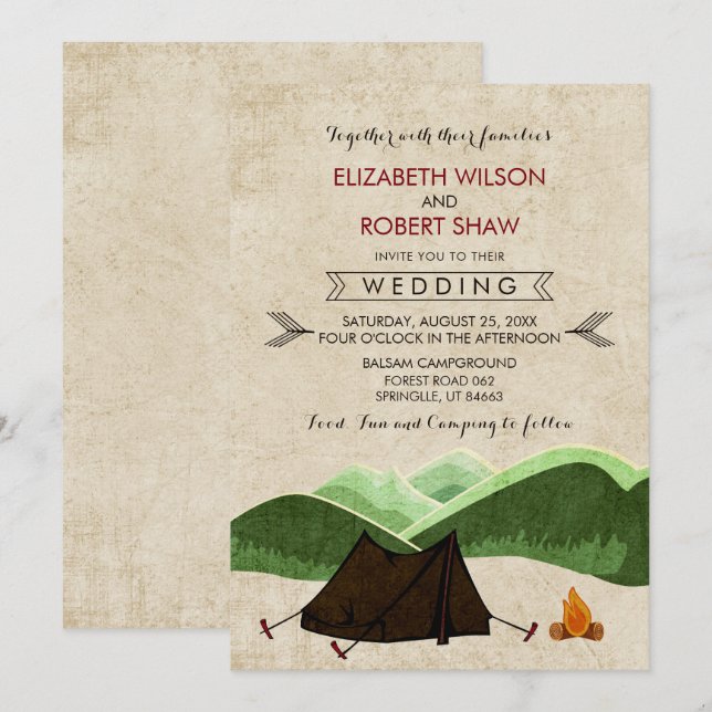 Rustic Camping Wedding-inbjudningar Inbjudningar (Fram/baksida)