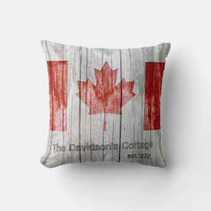 Rustic Canada Maple Löv Flagga Design på Grått Woo Kudde
