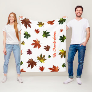 Rustic Canadian Maple Löv med ditt namn på White Fleecefilt