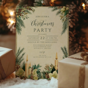 Rustic Candle Pinecone jul Party Inbjudningar