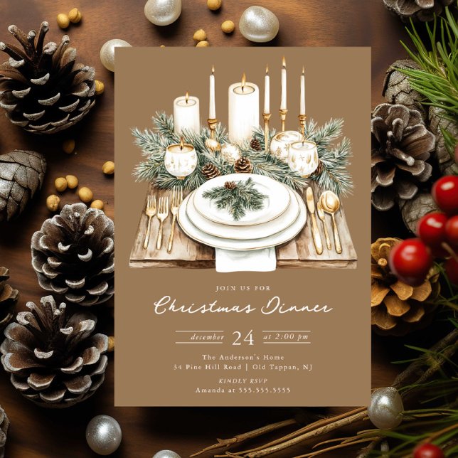 Rustic Candlelight Christmas Dinner Invite Inbjudningar (Skapare uppladdad)