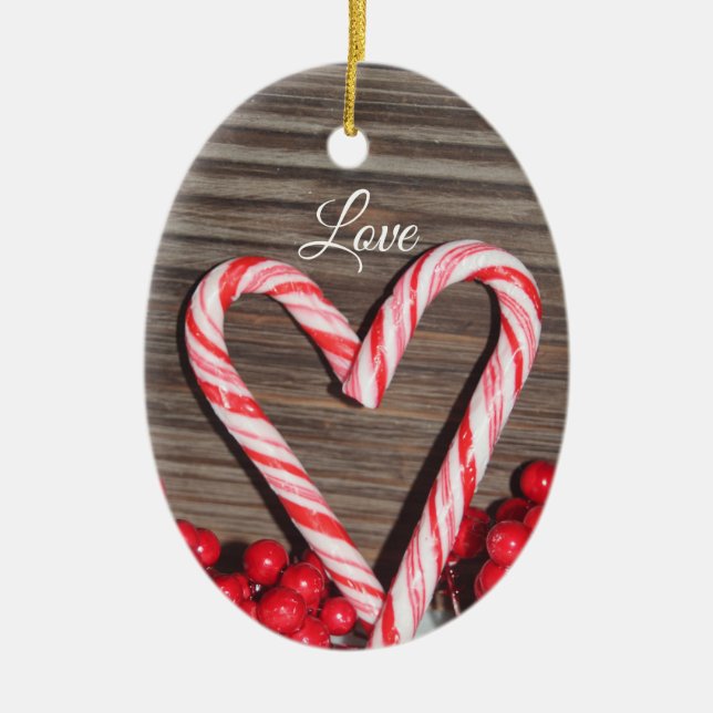 Rustic Candy cane Heart Kärlek Personlig Julgransprydnad Keramik (Framsidan)