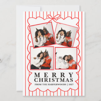 Rustic Candy Stripe 4 Foto Familj Jul Julkort